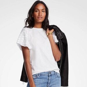 Ann Taylor White Ruffled Short Sleeve T-Shirt